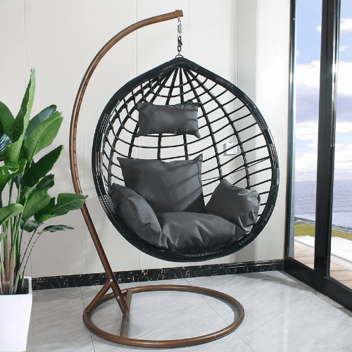 Hanging Egg Chair Stripe Pattern - Black Basket & Grey Cushion – Egg ...