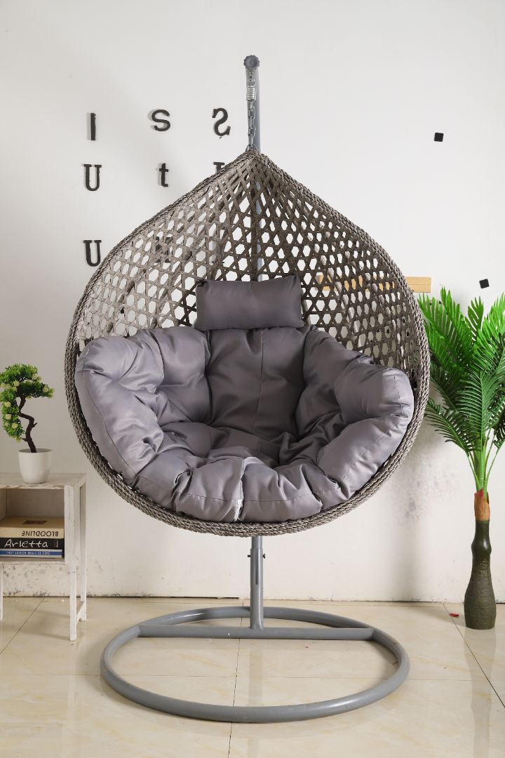Hanging Egg Chair Deluxe Model Grey Basket Black Cushion – Egg
