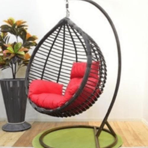 Hanging Egg Chair Stripe Pattern Brown Basket Red Cushion